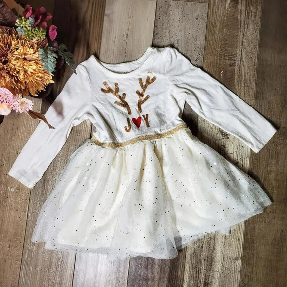 Cat & Jack "Joy" Toddler Girls Dress Tulle Skirt Cream and Gold Shimmer Size 2T - Picture 3 of 14